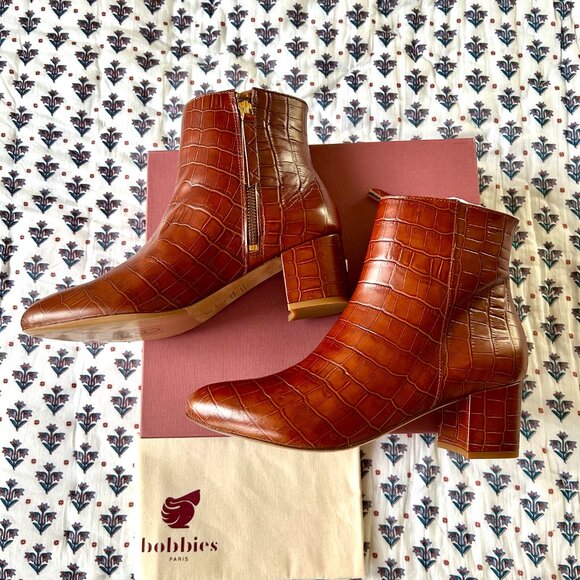 NWB Bobbies Brown/Cognac Leather Ankle Boots - Size 8 (US) / 39 (EU) - Picture 5 of 6